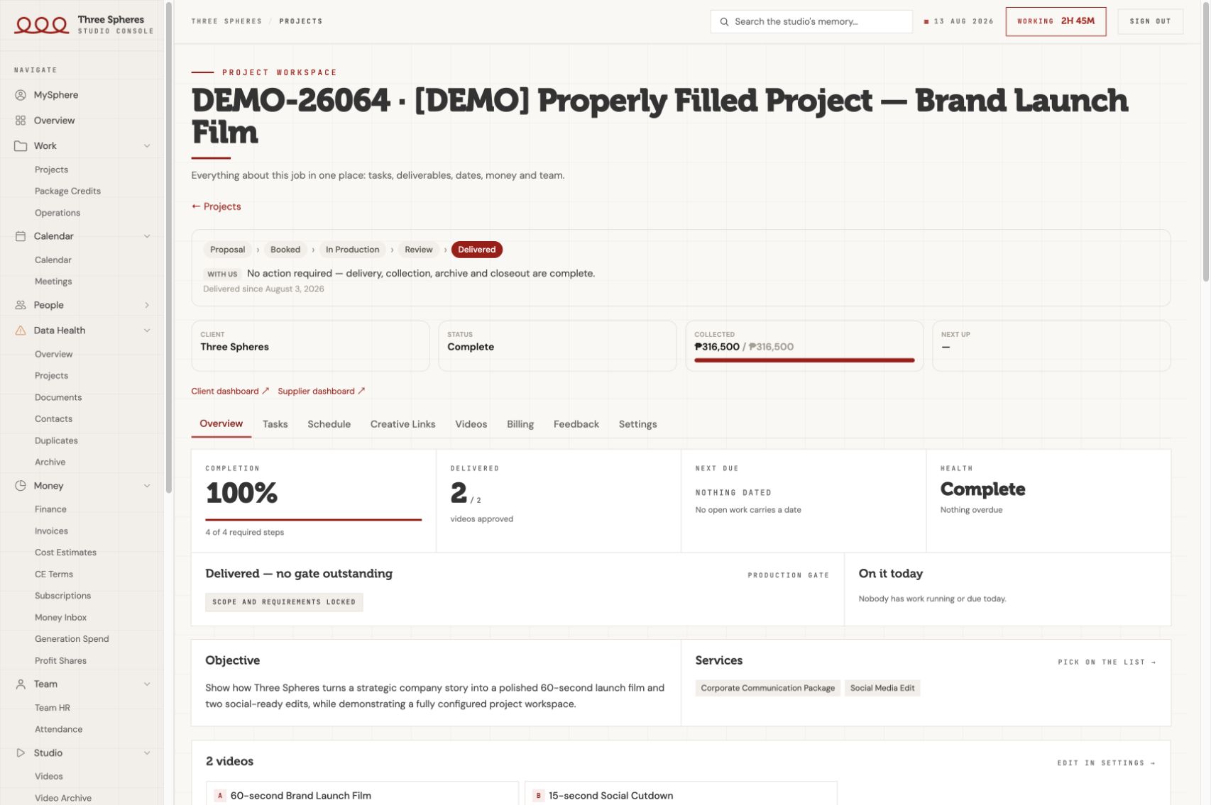 Full service business project dashboard