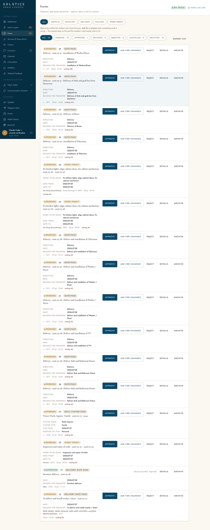 Full property forms approval workspace