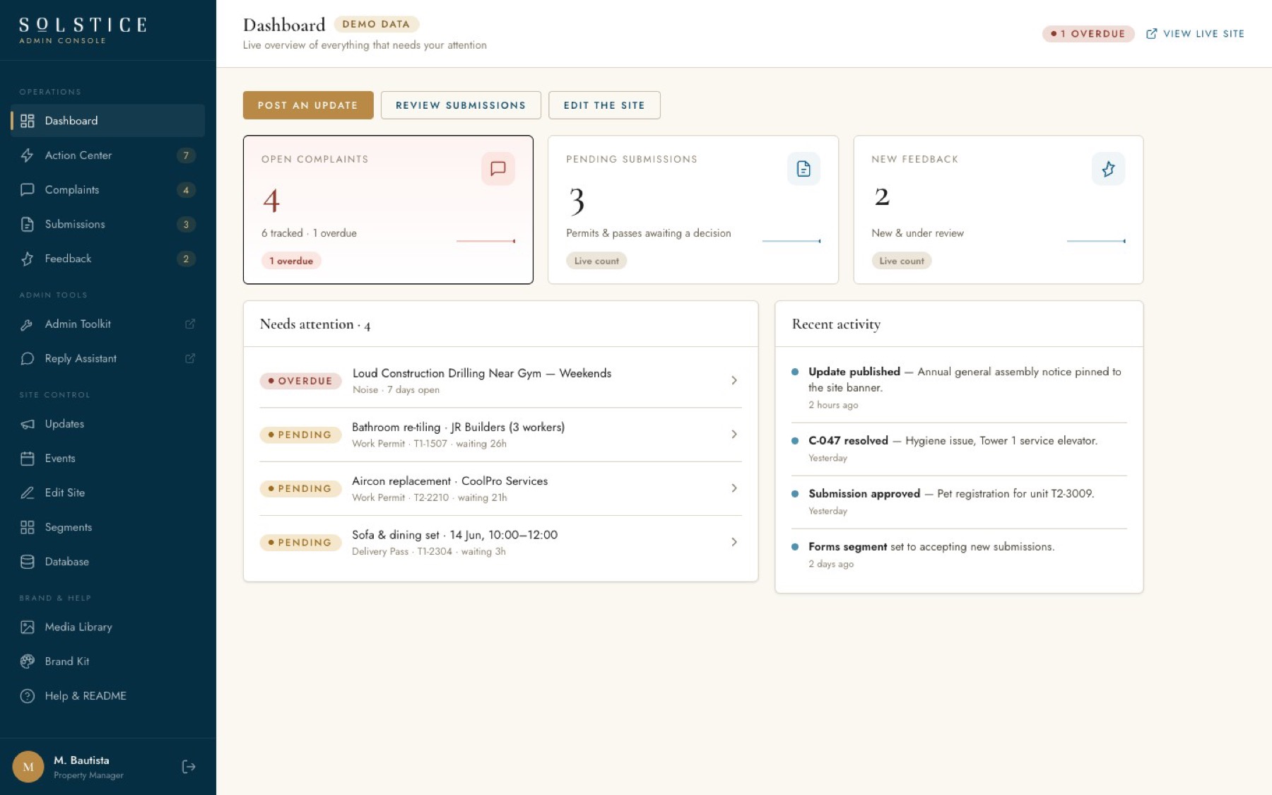 Full property operations dashboard